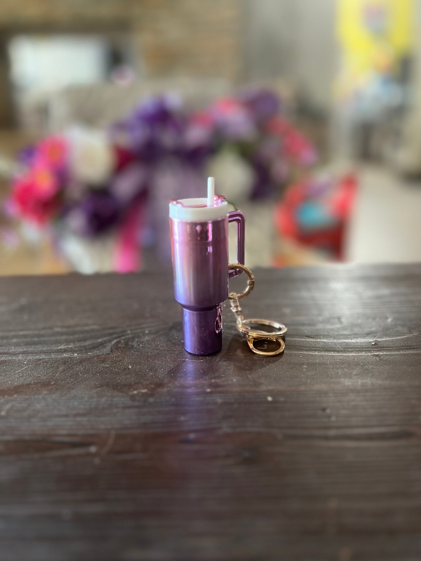 Shiny tumbler chapstick keychains