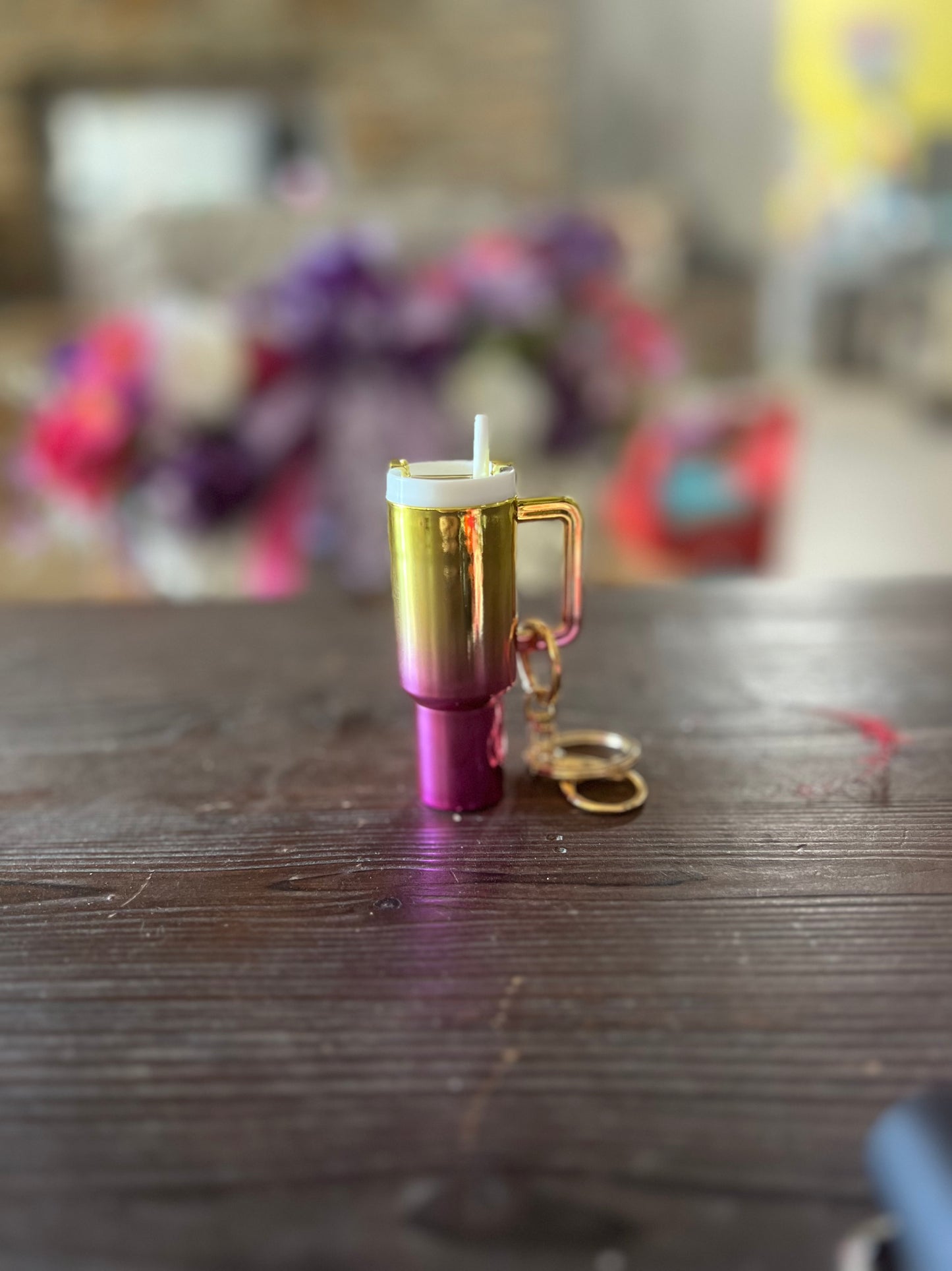 Shiny tumbler chapstick keychains