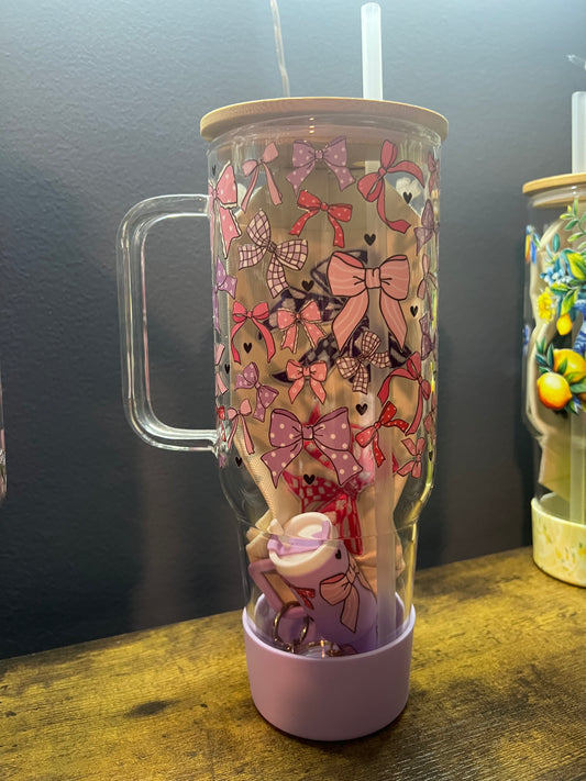 40oz glass tumbler with boot and straw topper