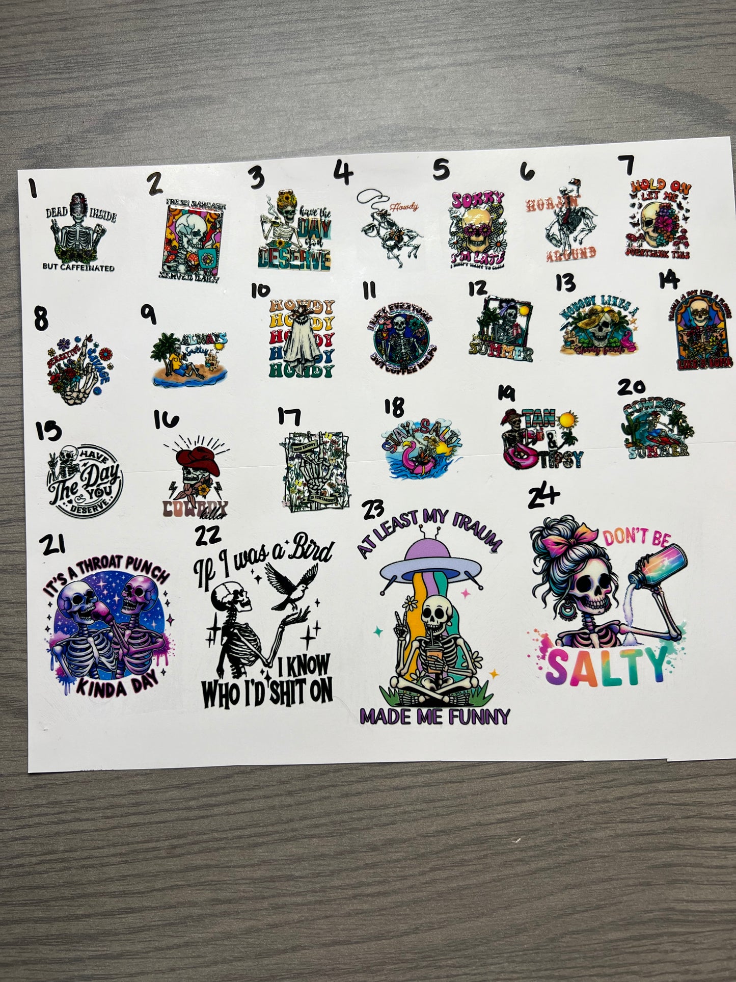 5in sassy skeleton UVDTF decals