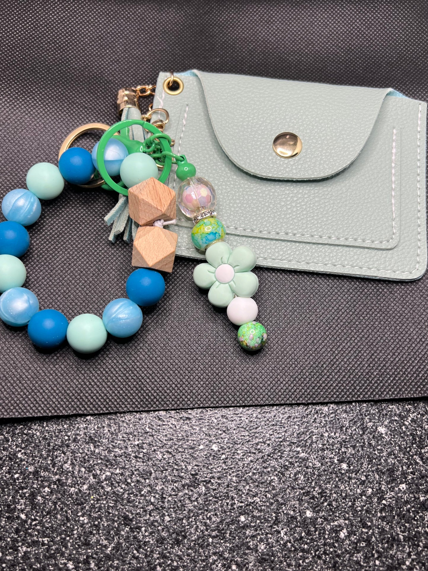 Beaded Wristlet and Keychain with Wallet